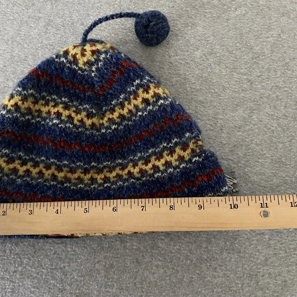 Vtg Merkley Headgear Wool Blend Knit‎ Ski Hat Blue Red Fair Isle Canada 80s 90s